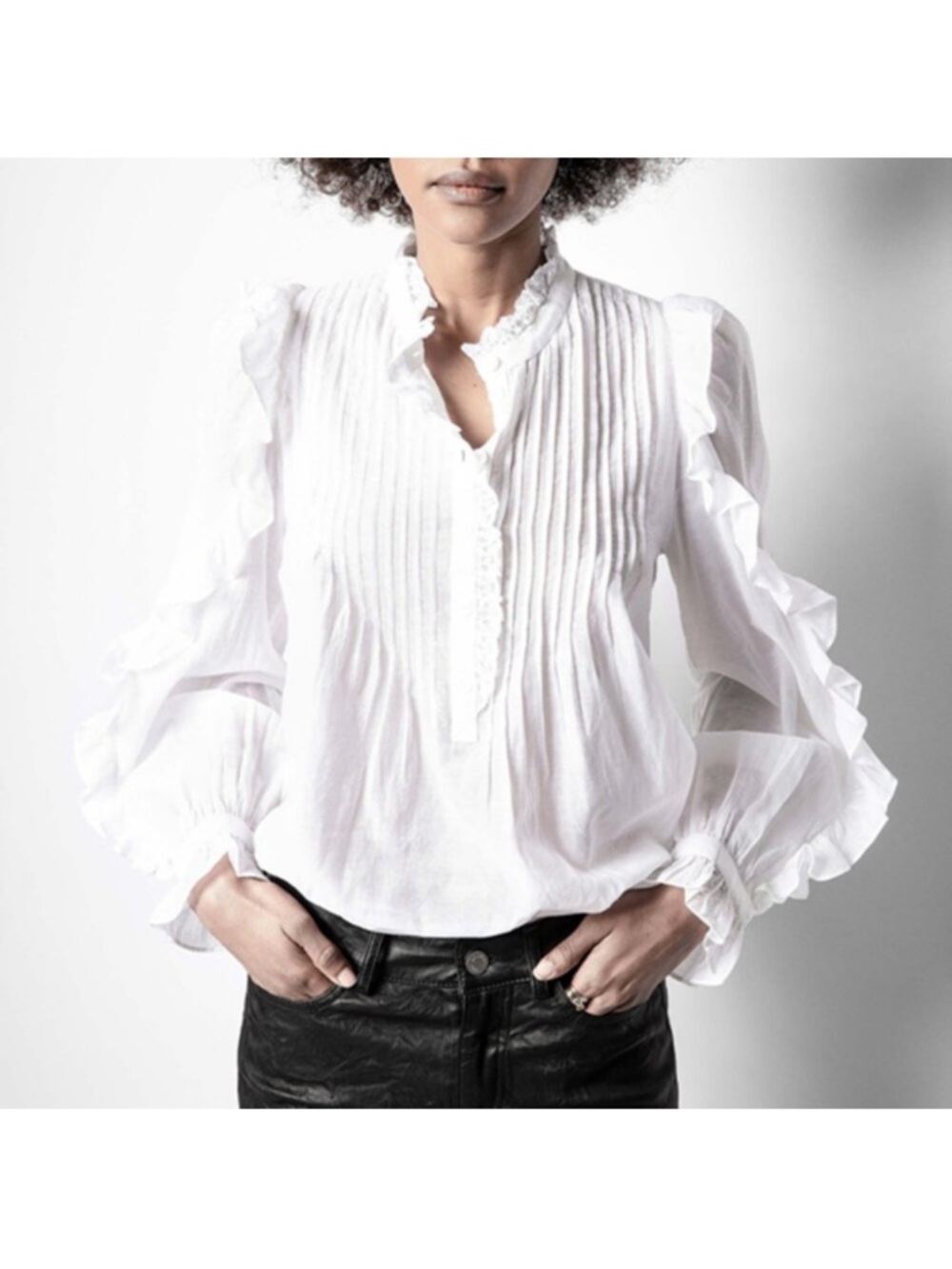 NWT $398 Zadig & Voltaire Timmy Tomboy Tunic White Ruffled Blouse Medium - Picture 13 of 16